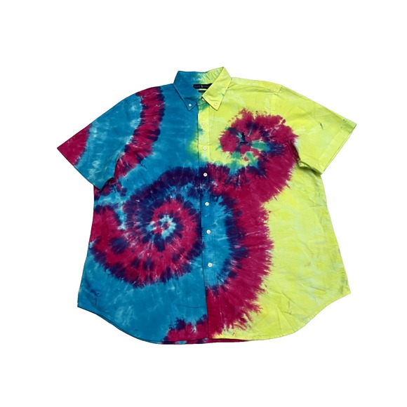Polo Ralph Lauren Tie-Dye Button Down Short Sleeve Shirt XXL AOP Preppy Colorful - Picture 1 of 8